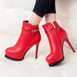Arden Furtado fashion women's shoes  winter 2019 pointed toe stilettos heels zipper  sexy buckle ladies boots red short boots