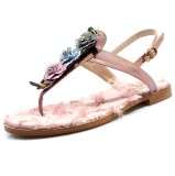 Arden Furtado summer 2019 fashion narrow band women's shoes pure color black  sexy elegant pink sweet flower buckle sandals