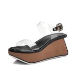 Arden Furtado summer 2019 fashion women's shoes sexy PVC elegant wedge sandals buckle strap narrow band