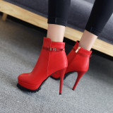 Arden Furtado fashion women's shoes  winter 2019 pointed toe stilettos heels zipper  sexy buckle ladies boots red short boots