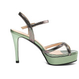 Arden Furtado summer fashion women's shoes buckle strap party shoes silver stilettos heels platform pvc sandals green
