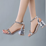 Arden Furtado summer 2019 fashion trend women's shoes chunky heels  pure color buckle pink narrow band sandals party shoes
