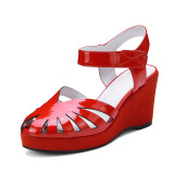 Arden Furtado summer 2019 fashion women's shoes pure color white red pinkish classics sandals wedges narrow band big size 44