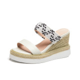Arden Furtado summer 2019 fashion trend women's shoes straw thick bottom straw with letters classics with slope belt slippers