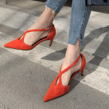Arden Furtado summer 2019 fashion trend women's shoes pointed toe pure color red sexy stilettos heels elegant big size 40
