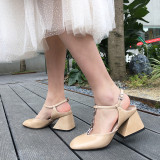 Arden Furtado summer 2019 fashion trend women's shoes square head special-shaped heels pure color buckle sandals party shoes