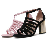 Arden Furtado summer 2019 fashion trend women's shoes chunky heels sexy elegant pure color narrow band pink buckle sandals