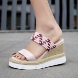Arden Furtado summer 2019 fashion trend women's shoes straw thick bottom straw with letters classics with slope belt slippers