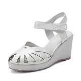 Arden Furtado summer 2019 fashion women's shoes pure color white red pinkish classics sandals wedges narrow band big size 44