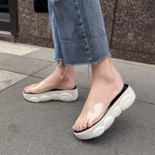 Arden Furtado summer 2019 fashion trend women's shoes concise PVC transparent slippers casual shoes small size 29 big size 46