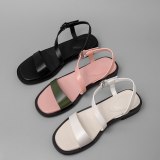 Arden Furtado summer fashion women's shoes buckle concise narrow band genuine leather white flat sandals