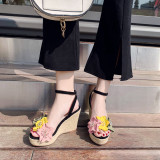 Arden Furtado summer 2019 fashion trend women's shoes elegant  flower sweet sandals buckle wedges waterproof