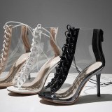Arden Furtado summer 2019 fashion  women's shoes stilettos heels cross lacing sexy elegant peep toe  transparent PVC cool boots
