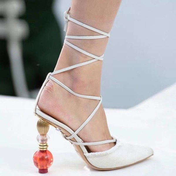 Arden Furtado summer 2019 fashion women's shoes special-shaped heels pointed toe while the shoes elegant pure color ankle strap