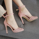 Arden Furtado Summer Fashion Trend Women's Shoes Stilettos Heels Concise Office Lady Pure Color Pink Sandals Metal Decoration