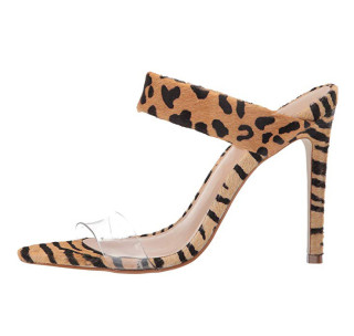 Arden Furtado Summer Fashion Women's Shoes Narrow Band Sexy Personality Stilettos Heels Concise Leopard Print  Pvc Slippers