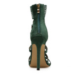 Arden Furtado Summer Fashion Trend Women's Shoes Stilettos Heels Leather Gladiator Narrow Band Zipper Rivet Pure Color Sandals