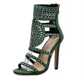 Arden Furtado Summer Fashion Trend Women's Shoes Stilettos Heels Leather Gladiator Narrow Band Zipper Rivet Pure Color Sandals