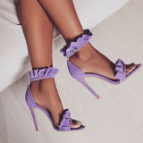 2018 summer high heels 12cm stilettos ruffles big size cover heels pink sandals shoes for woman
