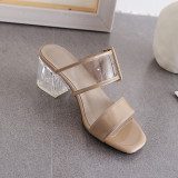 Arden Furtado Summer Fashion Trend Women's Shoes Chunky Heels Concise apricot  Sexy Elegant Pure Color Narrow Band Slippers