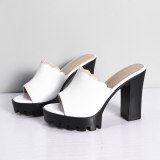Arden Furtado Summer Fashion Trend Women's Shoes White  Chunky Heels Leather Classics Concise  Pure Color Slippers Leather