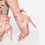 Arden Furtado Summer Fashion Trend Women's Shoes Stilettos Heels Pure Color Gladiator Pink Sandals Ankle strap  Sexy Elegant