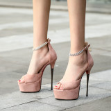Arden Furtado Summer Fashion Trend Women's Shoes Stilettos Heels Sexy Elegant Crystal Rhinestone Buckle  Pure Color Sandals