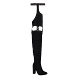 Arden Furtado Fashion Women's Shoes Winter  Pointed Toe Personality Over The Knee High Boots Chunky Heels Zipper Sexy Elegant