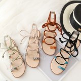 Arden Furtado Summer Fashion Women's Shoes Gladiator Pure Color Sweet Concise Flats Ankle strap Concise Sandals Narrow Band
