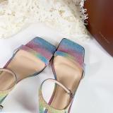Arden Furtado Summer Fashion Trend Women's Shoes Elegant Office Lady White Silver rainbow Chunky Heels Buckle