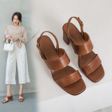 Arden Furtado Summer Fashion Trend Women's Shoes Mature Classics Leather Personality Pure Color brown Chunky Heels  Sexy Elegant