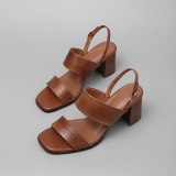 Arden Furtado Summer Fashion Trend Women's Shoes Mature Classics Leather Personality Pure Color brown Chunky Heels  Sexy Elegant