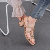 Arden Furtado Summer Fashion Trend Women's Shoes Buckle brown Narrow Band Chunky Heels  Sexy Elegant Pure Color Elegant Sandals