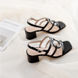 Arden Furtado Summer Fashion Trend Women's Shoes Buckle brown Narrow Band Chunky Heels  Sexy Elegant Pure Color Elegant Sandals
