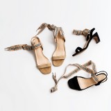 Arden Furtado Summer Fashion Trend Women's Shoes apricot Narrow Band Chunky Heels Ribbon  Sexy Elegant Pure Color Sandals