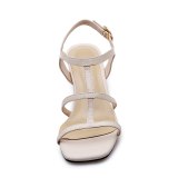 Arden Furtado Summer Fashion Trend Women's Shoes Buckle Narrow Band Concise Chunky Heels Pure Color pink cream white Sandals