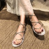 Arden Furtado Summer Fashion Women's Shoes Personality Pure Color Crystal Rhinestone Concise Mature Sandals Elegant Classics