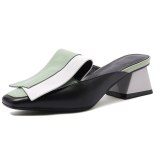 Arden Furtado Summer Fashion Women's Shoes Chunky Heels  Square Head Sexy Mixed Colors Classics Shallow Elegant Mules Slippers
