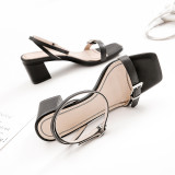 Arden Furtado Summer Fashion Trend Women's Shoes Chunky Heels beige Sexy Elegant Pure Color Classics Narrow Band Buckle Sandals
