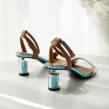 Arden Furtado Summer Fashion Trend Women's Shoes  Chunky Heels Sandals blue Buckle Office lady Concise Narrow Band Classics