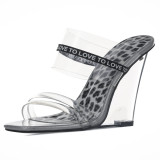 Arden Furtado Summer Fashion Women's Shoes Special-shaped Heels Transparent Sexy Elegant clear Pvc rivets Wedges Slippers