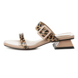 Arden Furtado Summer Fashion Women's Shoes Square Head Sexy Elegant Buckle strap Narrow Band Classics Slippers leopard slides