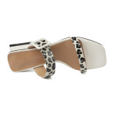 Arden Furtado Summer Fashion Women's Shoes Square Head Sexy Elegant Buckle strap Narrow Band Classics Slippers leopard slides