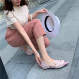 Arden Furtado Summer Fashion Women's Shoes Pointed Toe sweet flowers Pink mesh Flats