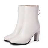 Arden Furtado Fashion Women's Shoes Winter  Chunky Heels Back Zipper Mature Short Boots Classics Pure Color White Women's Boots