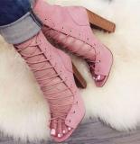Arden Furtado 2019 Summer Fashion Women's Shoes Chunky Heels Peep Toe Sexy Elegant Pink Cross tied sexy ankle boots high heels