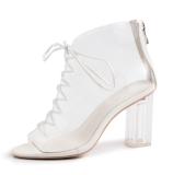 Arden Furtado Summer Fashion Trend Women's Shoes  Sexy Elegant Pure Color white Cool boots Chunky Heels Peep Toe  Cross Lacing