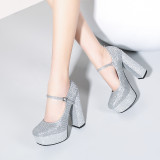 Arden Furtado Summer Fashion Trend Women's Shoes Chunky Heels  Sexy Elegant Pure Color Buckle Waterproof Sandals Party Shoes  Buckle