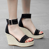 Arden Furtado Summer Fashion Trend Women's Shoes  Sexy Elegant Pure Color Sandals Mature  Comfortable Buckle Classics Concise Wedges Sexy