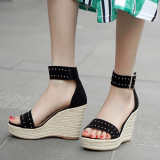 Arden Furtado Summer Fashion Trend Women's Shoes  Sexy Elegant Pure Color Sandals Mature  Comfortable Buckle Classics Concise Wedges Sexy